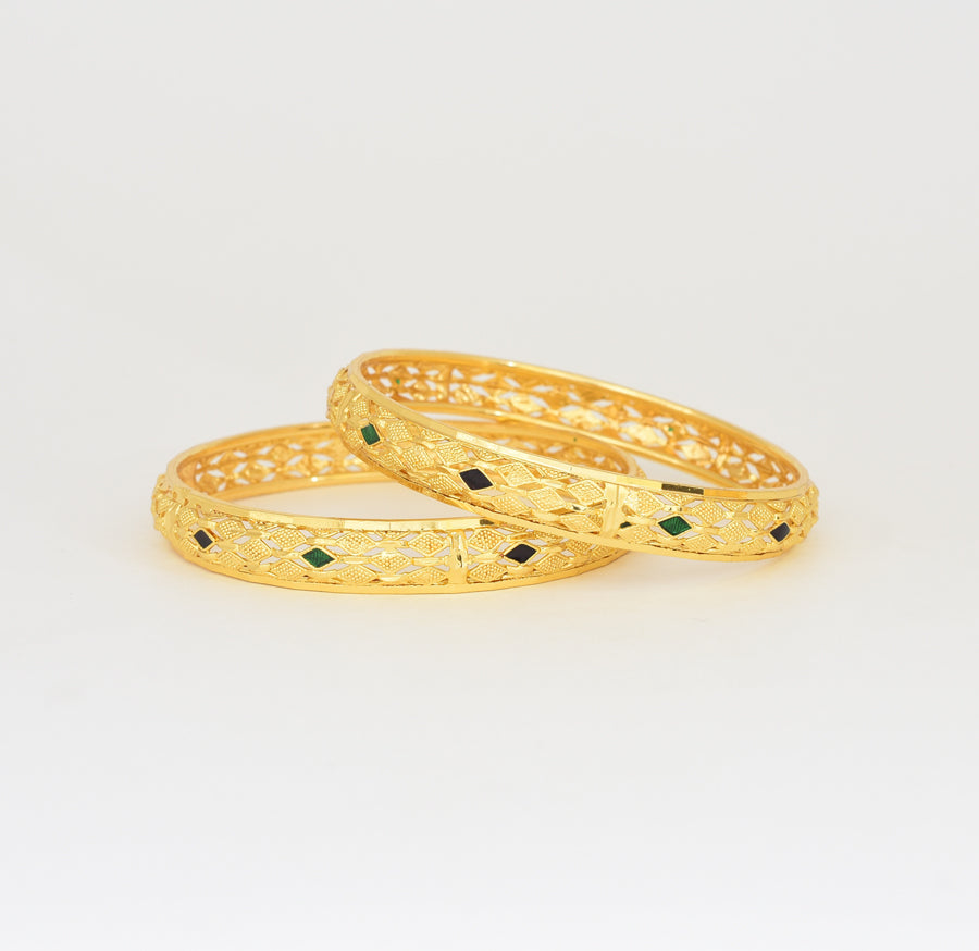 Magenta Green Enamel Afifi Two Bangles - X011065