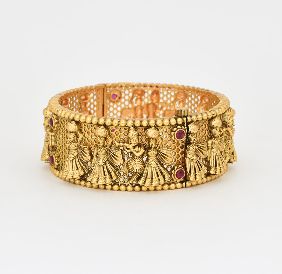 Antique Nagas Magenta Krishna Radha Screw Broad Bangle - X041163