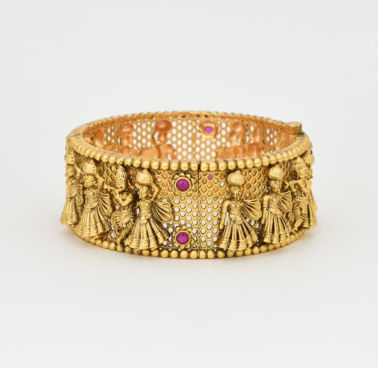 Antique Nagas Magenta Krishna Radha Screw Broad Bangle - X041163