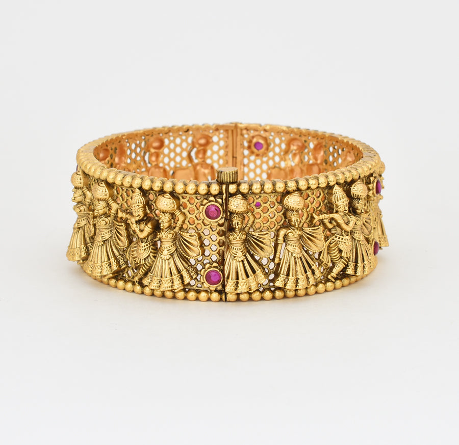 Antique Nagas Magenta Krishna Radha Screw Broad Bangle - X041163