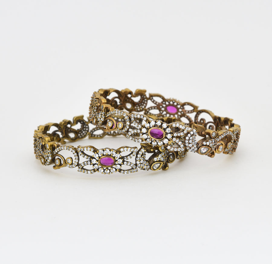 Victorian White Magenta Laiba Two Bangles - X041161