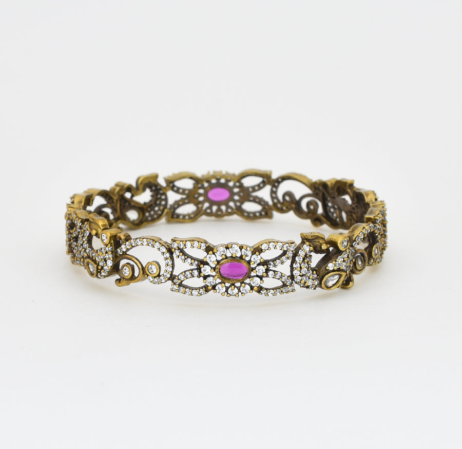 Victorian White Magenta Laiba Two Bangles - X041161