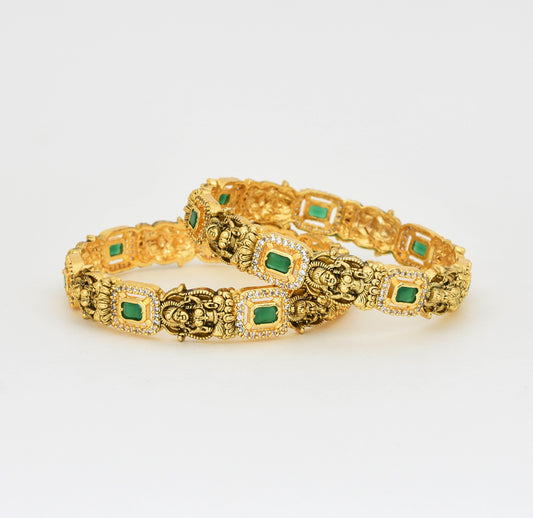 Antique Nagas Green Goddess Lakshmy Two Royal Bangles - X041159