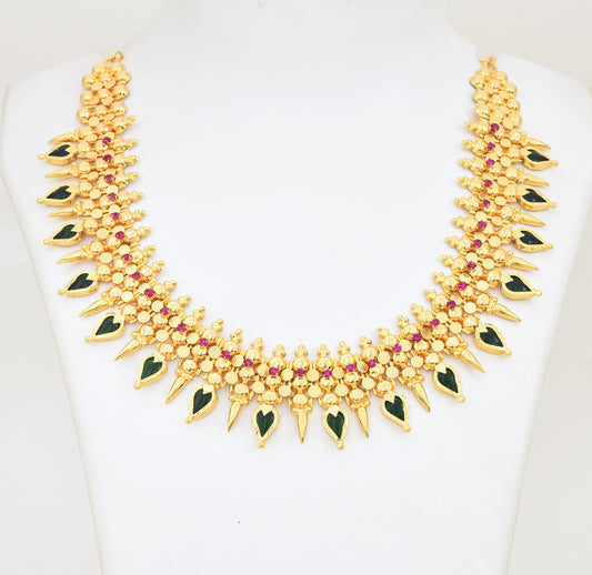 Green Droplet Palakka Jasmine Bud Fusion Choker Necklace - X021092