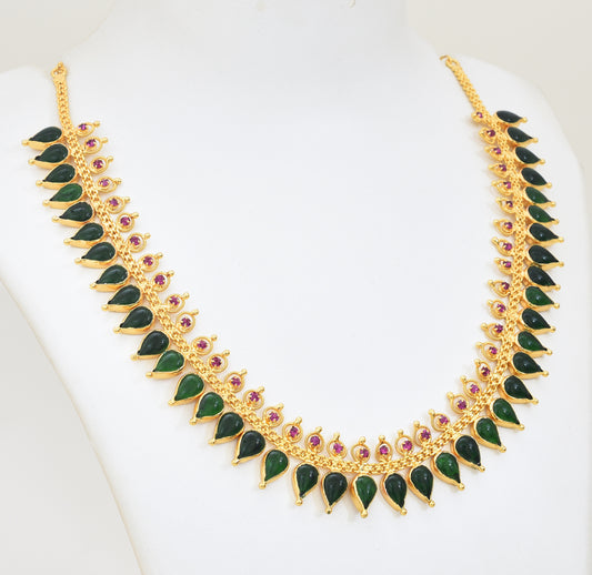 Green 40 Droplet Palakka Necklace - X021125