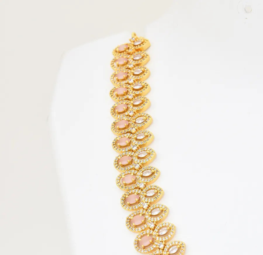 White Light Pink Entwined Necklace With Dangler - X041145