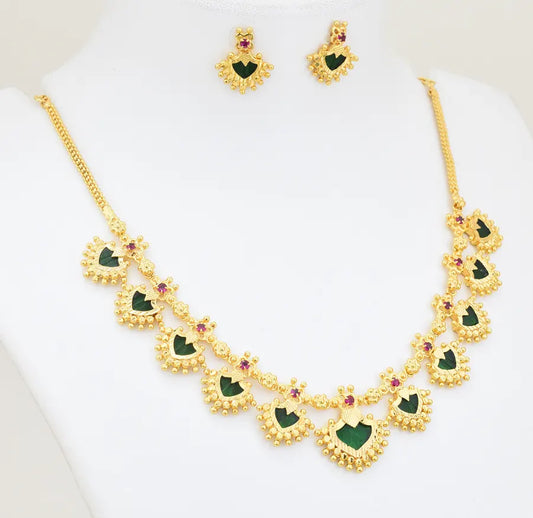 Green 11 Designer Palakka Necklace With Stud - X041143