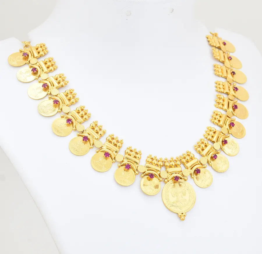 Magenta Laxmi Traditional Kasu Short Necklace - X041142