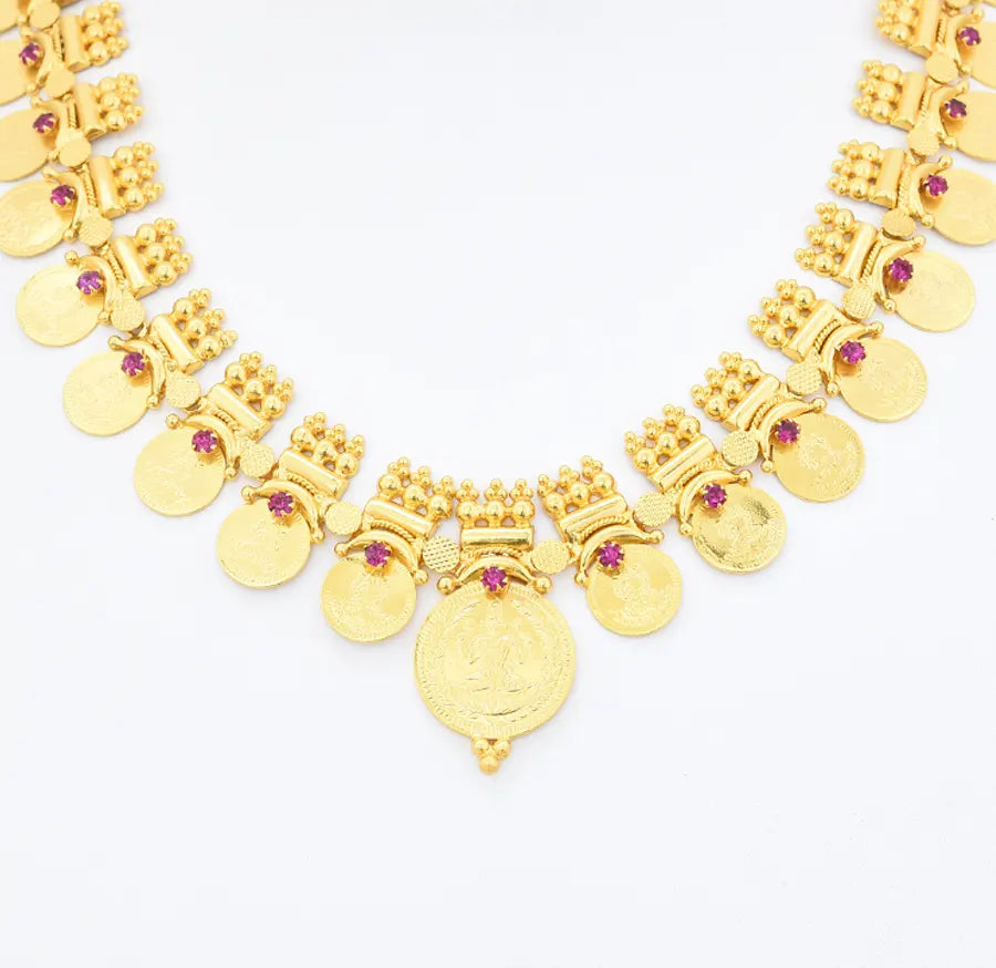 Magenta Laxmi Traditional Kasu Short Necklace - X041142