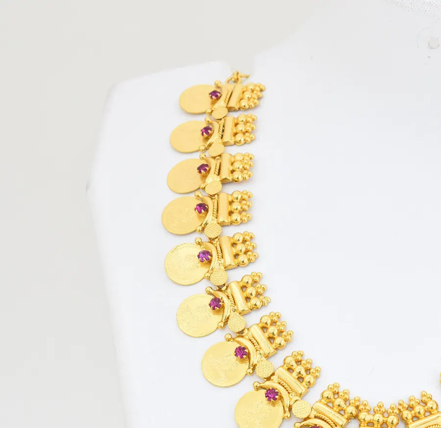 Magenta Laxmi Traditional Kasu Short Necklace - X041142