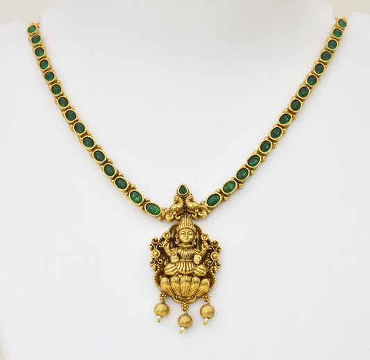 Antique Green Laxmi Pendant With Chain & Dangler - X051165