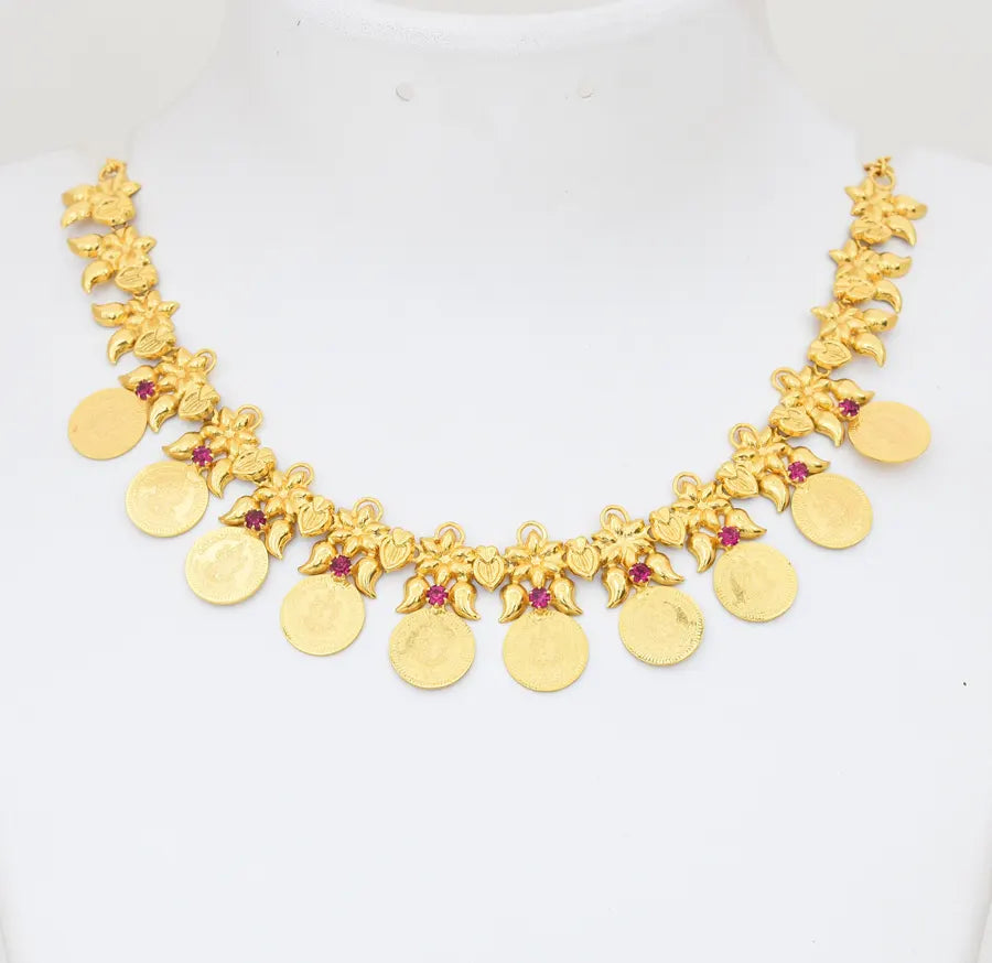 Magenta Laxmi Coin Short Necklace - X051188