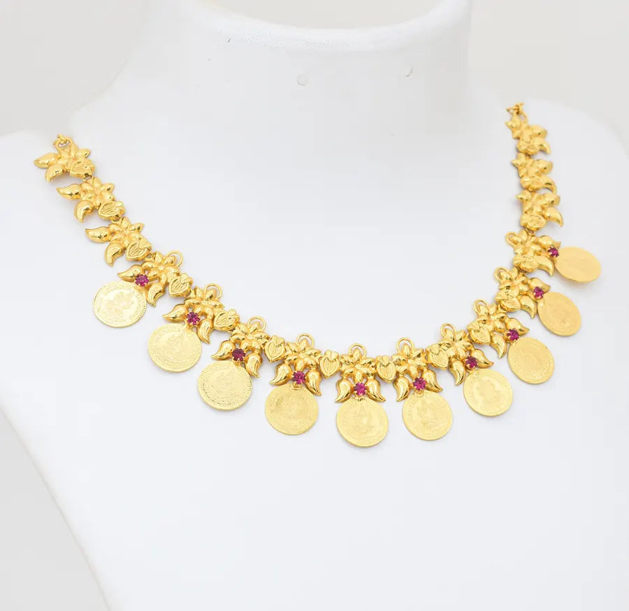 Magenta Laxmi Coin Short Necklace - X051188