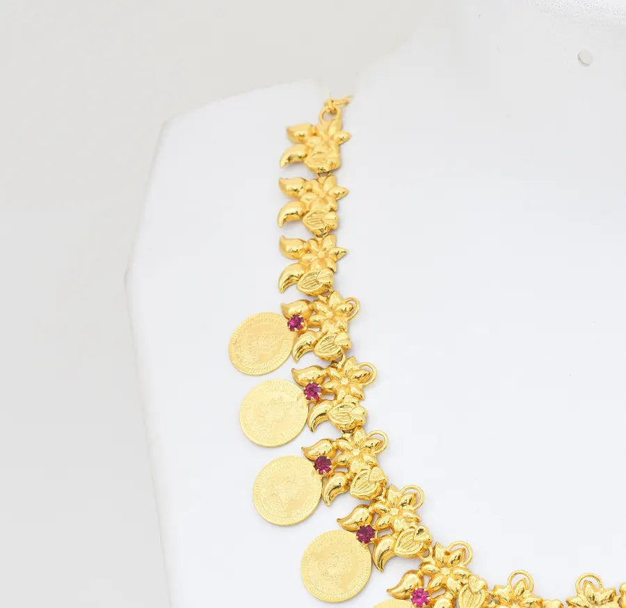 Magenta Laxmi Coin Short Necklace - X051188