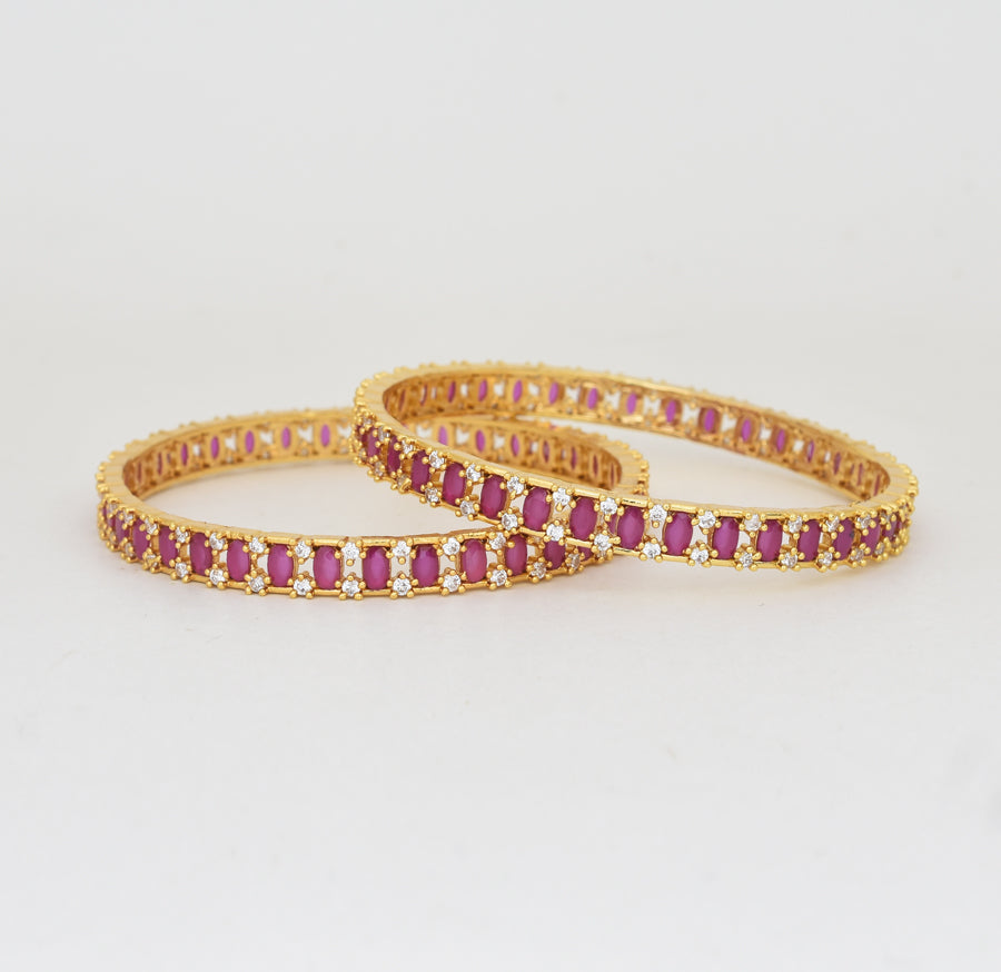 White Magenta Regal Two Bangles - Y061371