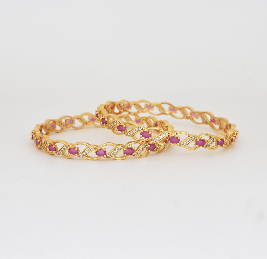 White Magenta Floria Two Bangles - Y061373