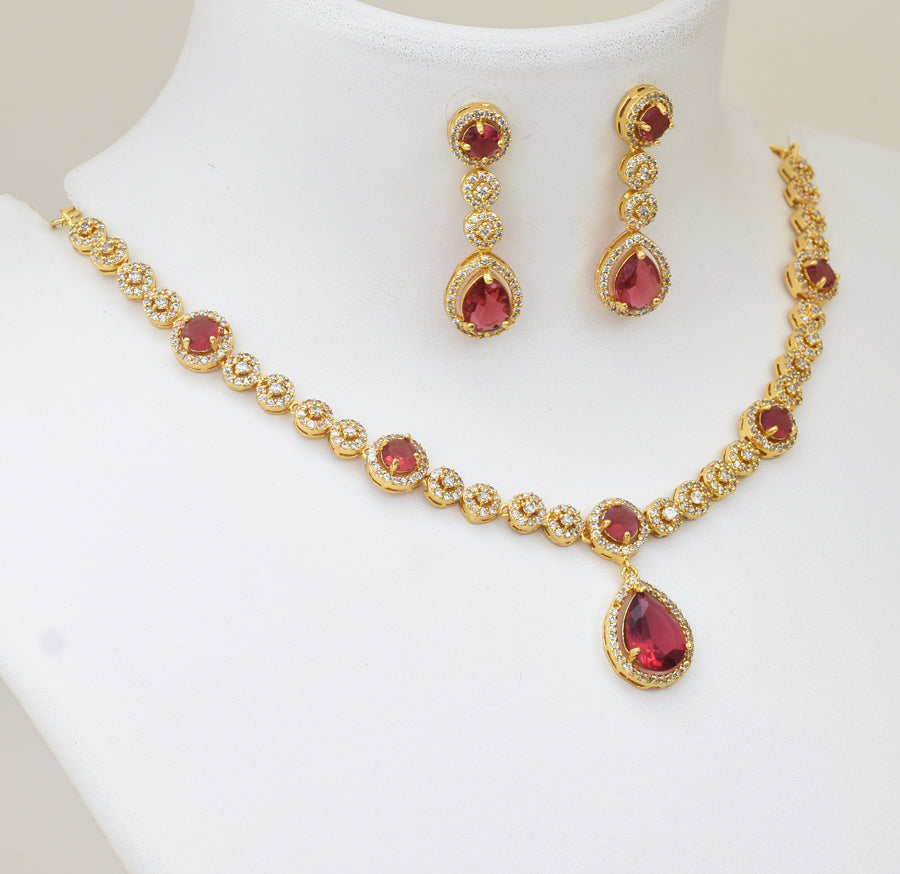 White Magenta Zuri Necklace with Dangler - Y041361