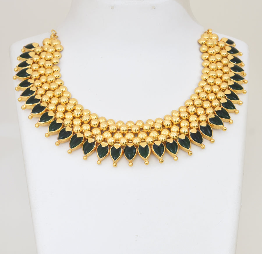 Green Droplet Palakka Bubble Choker Necklace - Y081376