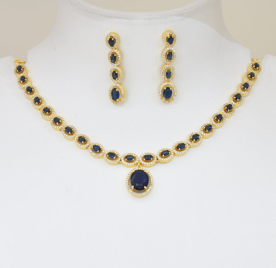 White Blue Elaina Necklace with Dangler - Y081381