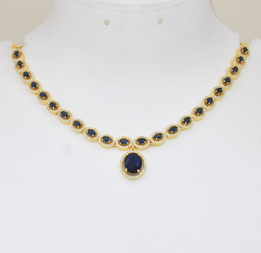 White Blue Elaina Necklace with Dangler - Y081381