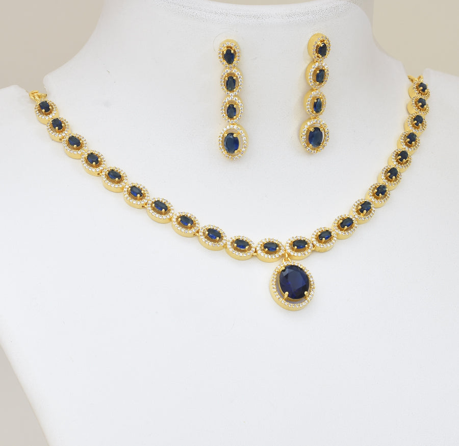 White Blue Elaina Necklace with Dangler - Y081381