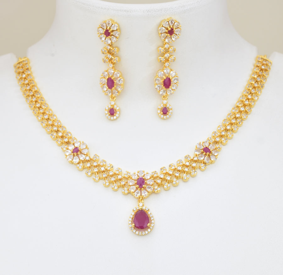 White Magenta Victorious Necklace with Dangler - Y081378