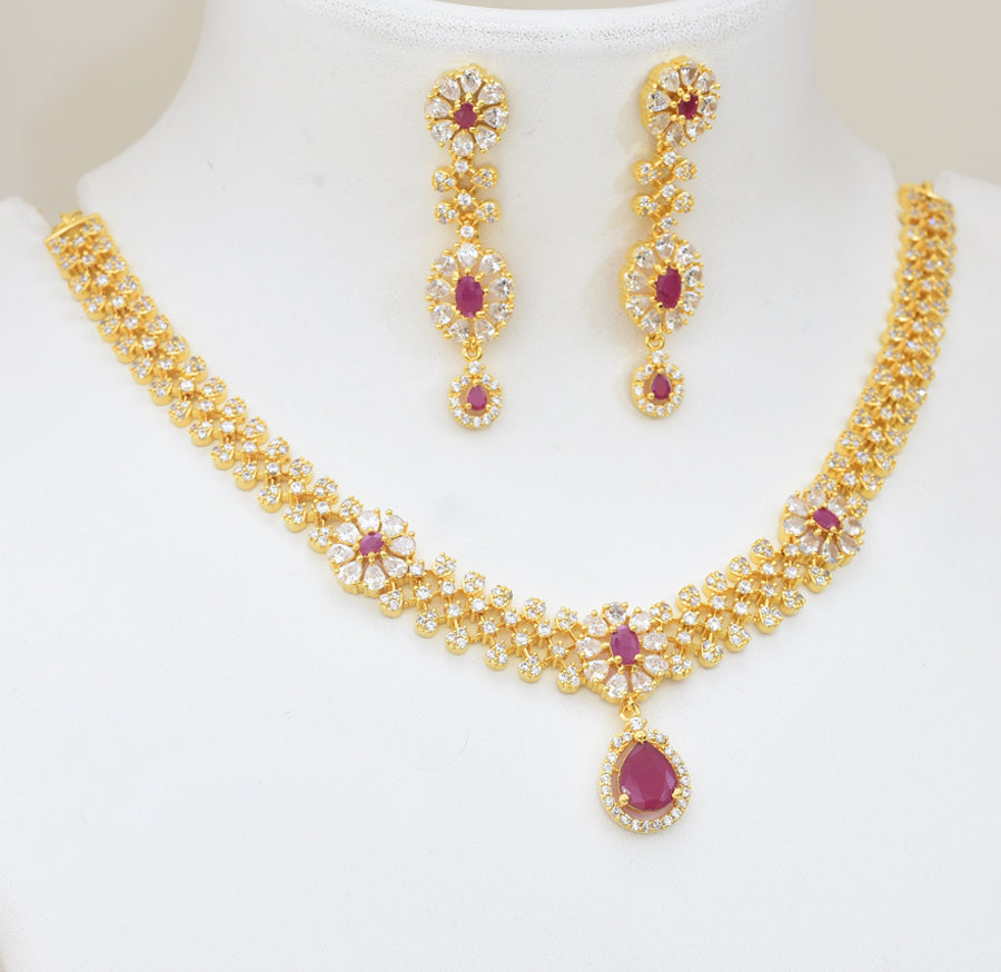 White Magenta Victorious Necklace with Dangler - Y081378