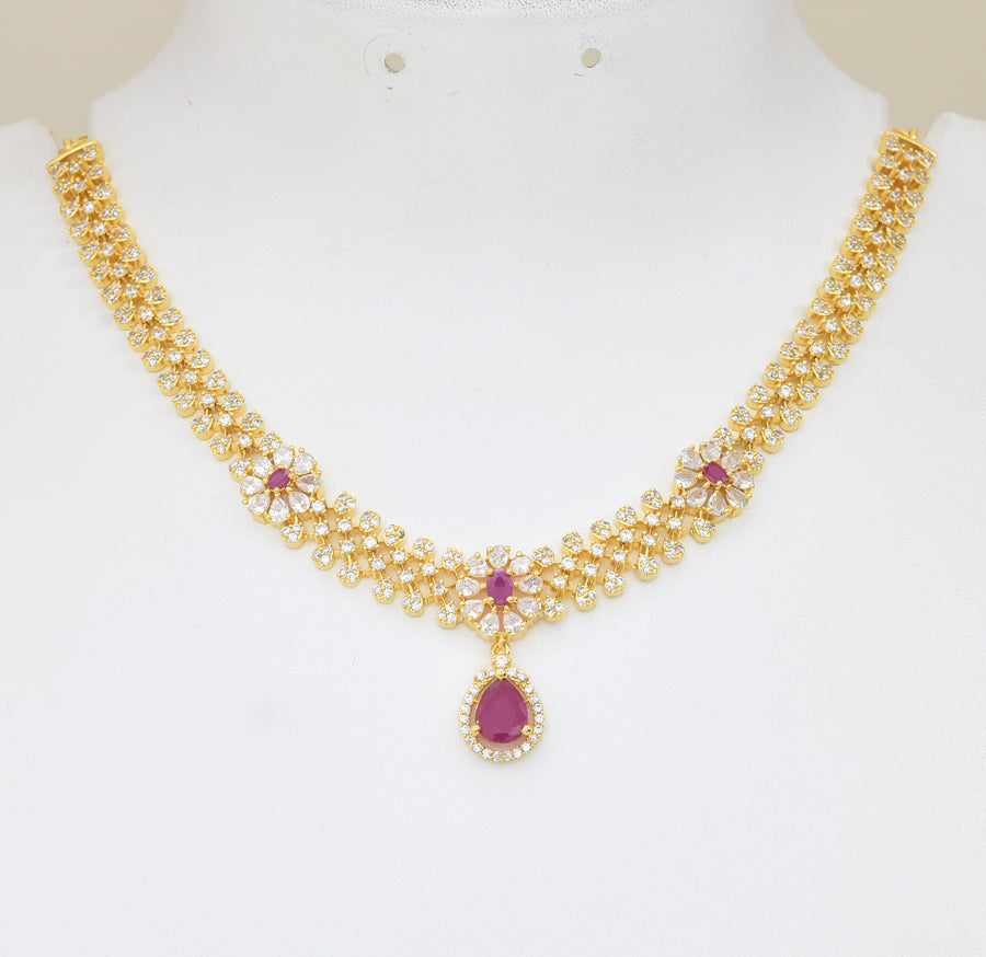 White Magenta Victorious Necklace with Dangler - Y081378