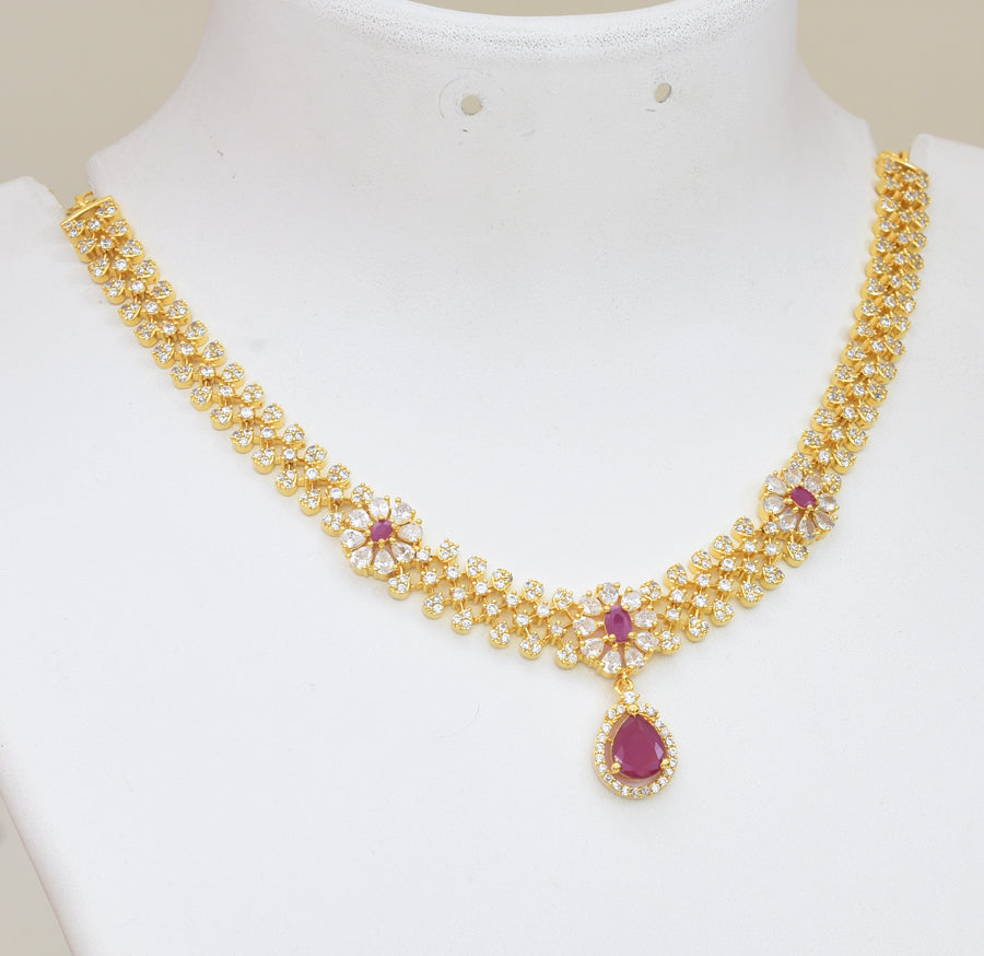 White Magenta Victorious Necklace with Dangler - Y081378