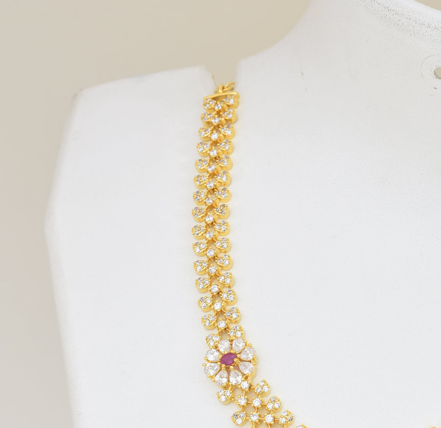 White Magenta Victorious Necklace with Dangler - Y081378