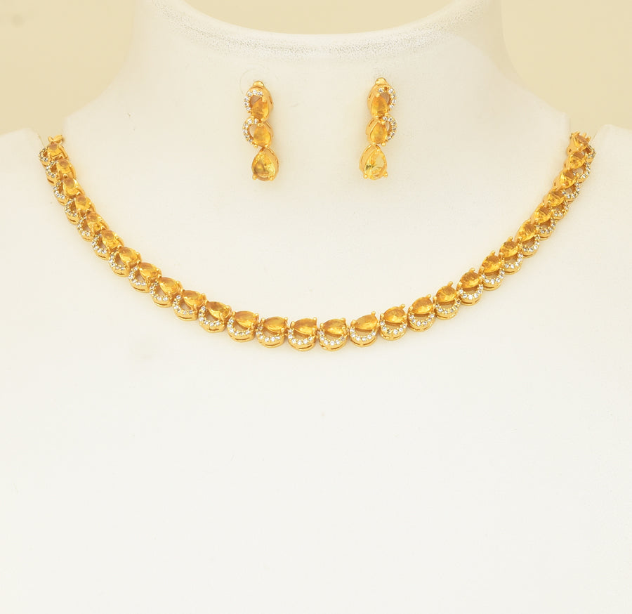 White Mustard Yellow Gianna Necklace with Dangler - Y101390