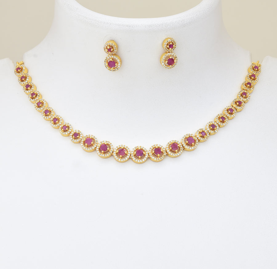 White Magenta Mireya Necklace with Dangler - Y101388