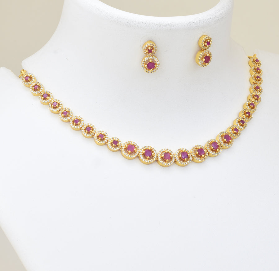 White Magenta Mireya Necklace with Dangler - Y101388