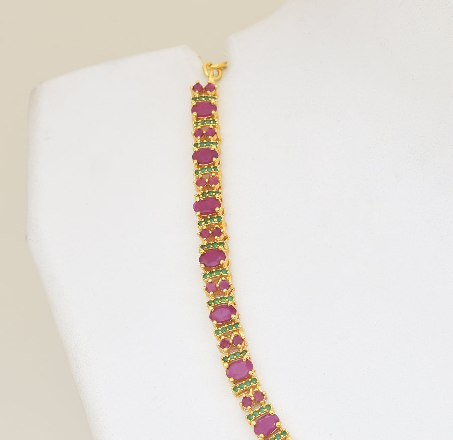 Magenta Green Regal Necklace with Dangler - Y101389