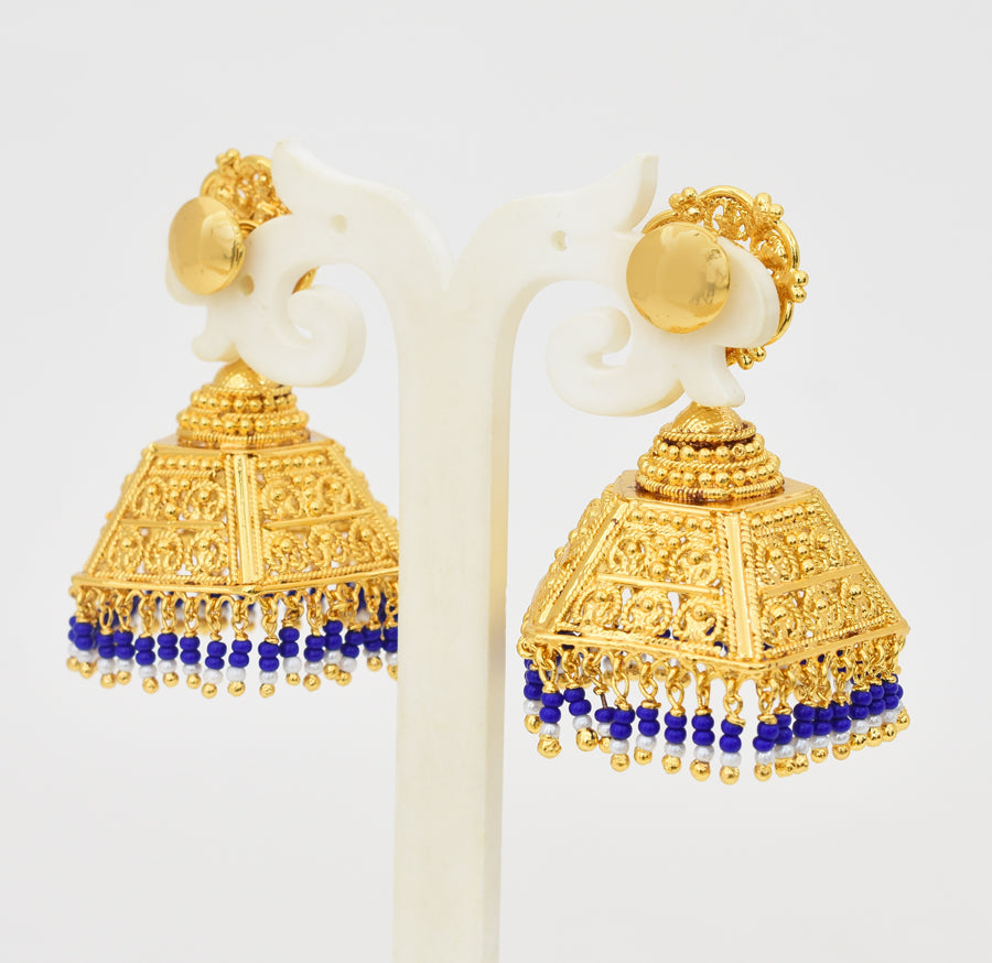 White Blue Pasi Pentagon Big Jhumka - X051180