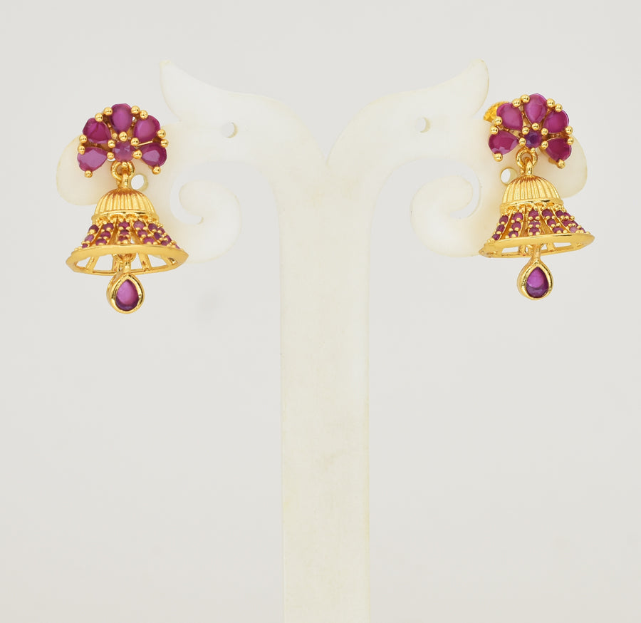 Magenta Flowery Jhumka - Y041339