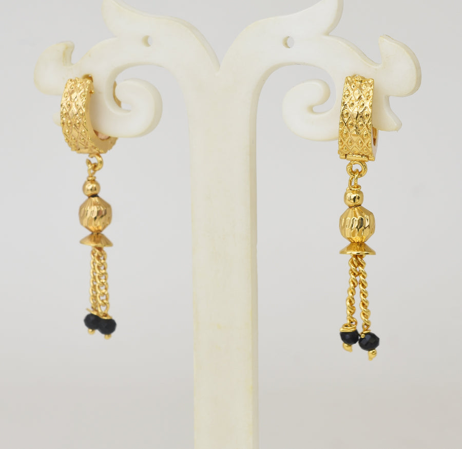 Black Crystal Glazing Hanging Hoop Earrings - Y101407