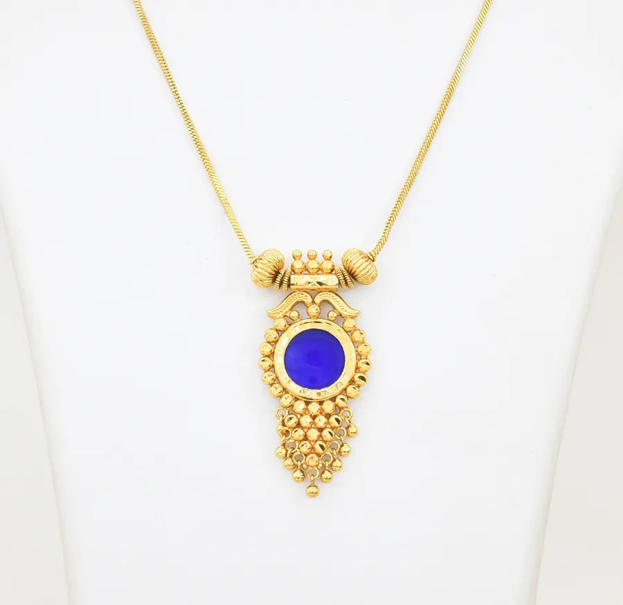 Blue Round Designer Locket With Chain - X021090