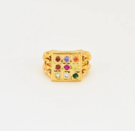 Designer Navaratna Ring - V02336