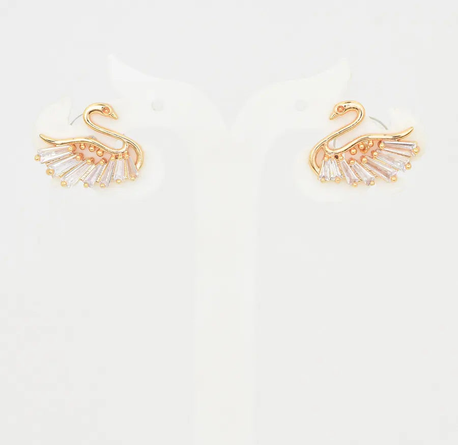 Rose Gold Coated White Swan Stud - U09106