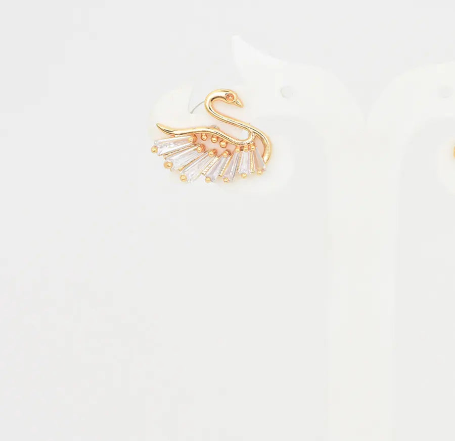 Rose Gold Coated White Swan Stud - U09106