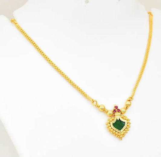 Green Palakka Designer Locket With Chain - V02369